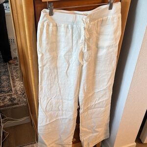 Casual White Drawstring Linen Pants